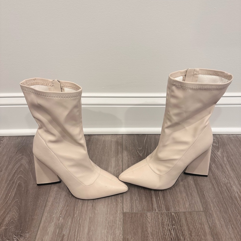 Faux Leather Block Heel Booties
